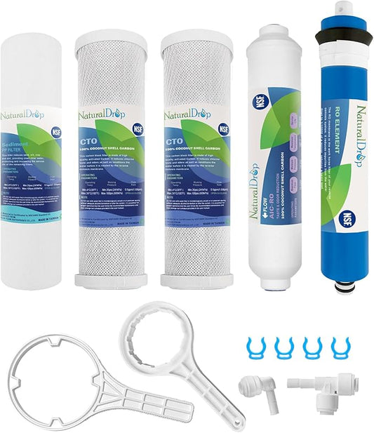 NSF Certified 5 Stage Reverse Osmosis RO Water Filters Replacement Set 100 GPD RO Membrane Standard 10 Inch Inline Water Filter with 1/4-Inch Quick-Connect