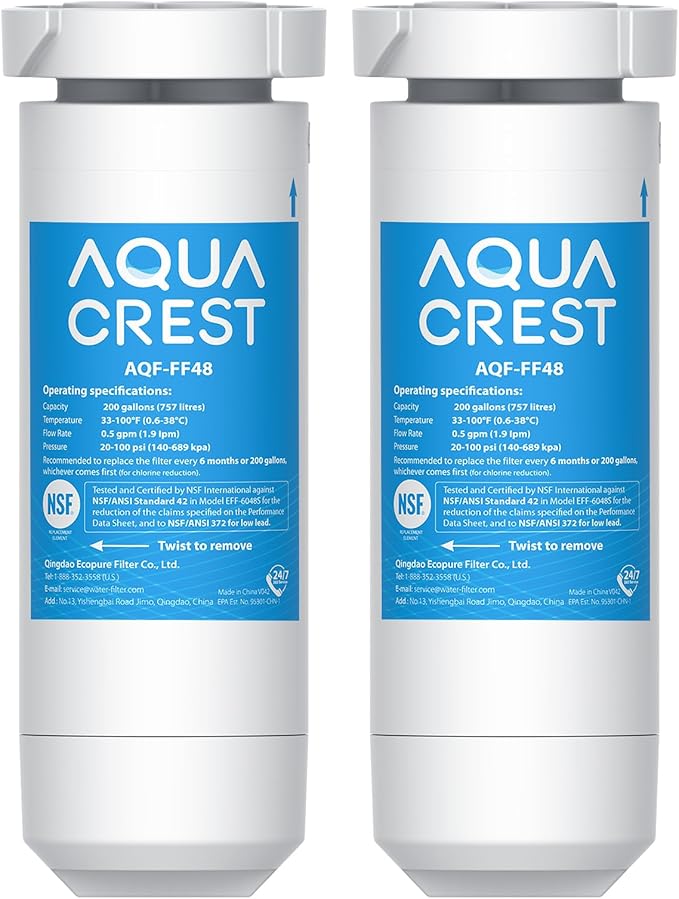 AQUA CREST XWF Replacement for GE® XWF, NSF Certified Refrigerator Water Filter, 2 Filters (Not XWFE®)
