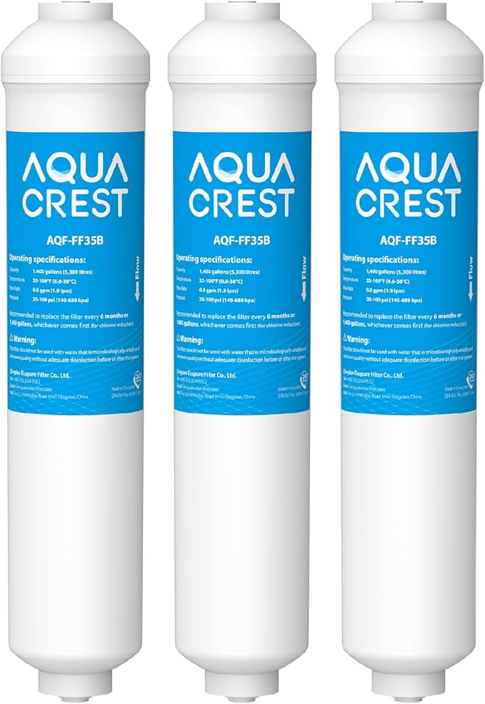 AQUA CREST GXRTDR Inline Water Filter, NSF Certified, Compatible with GE GXRTDR, Samsung DA29-10105J, Whirlpool WHKF-IMTO, Reduces Chlorine, Fluoride, for Refrigerator, Ice Maker, RVs (Pack of 3)