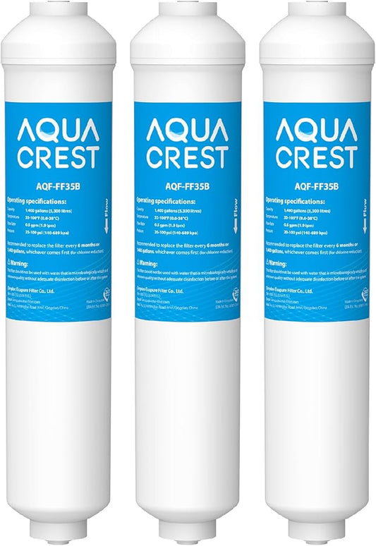 AQUA CREST GXRTDR Inline Water Filter, NSF Certified, Compatible with GE GXRTDR, Samsung DA29-10105J, Whirlpool WHKF-IMTO, Reduces Chlorine, Fluoride, for Refrigerator, Ice Maker, RVs (Pack of 3)