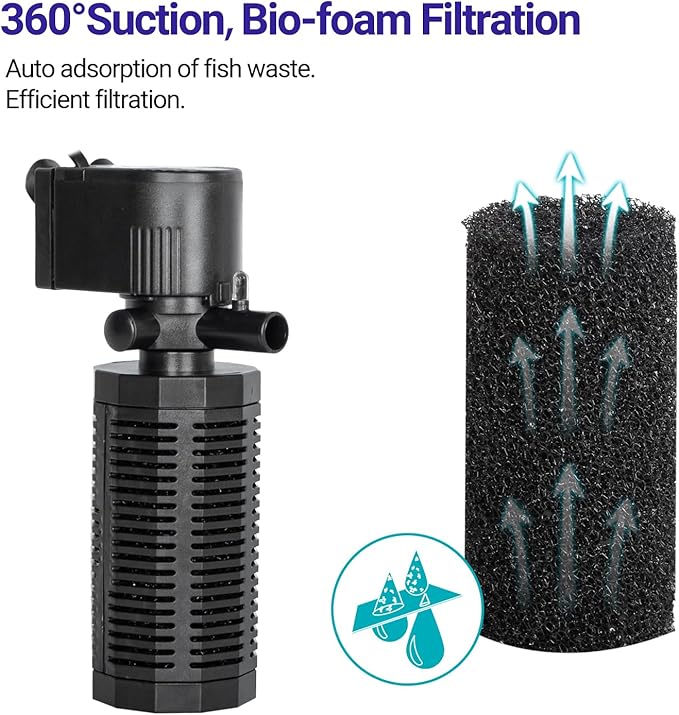 18W Aquarium Internal Filter for 55-120 Gallon Tanks, Power Biochemical Sponge Fish Turtle Tank Filter with Aeration System, Silent Submersible Filters, 264 GPH
