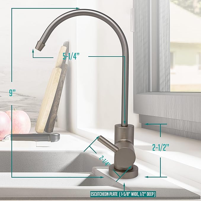 Non-airgap RO Faucet Reverse Osmosis Drinking Water Filtration System Water Dispenser Spout (Satin Nickel). Euro Style with Faucet Wrench. NSF Certified.