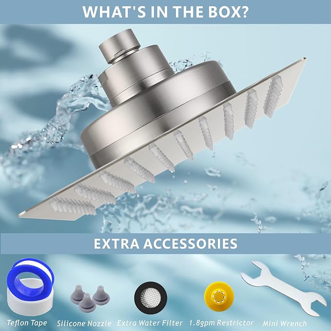 High Pressure Rain Shower Head with Filtered - 10" All Metal Square Showerhead Filter for Remove Chlorine and Harmful Substances, Brushed Nickel