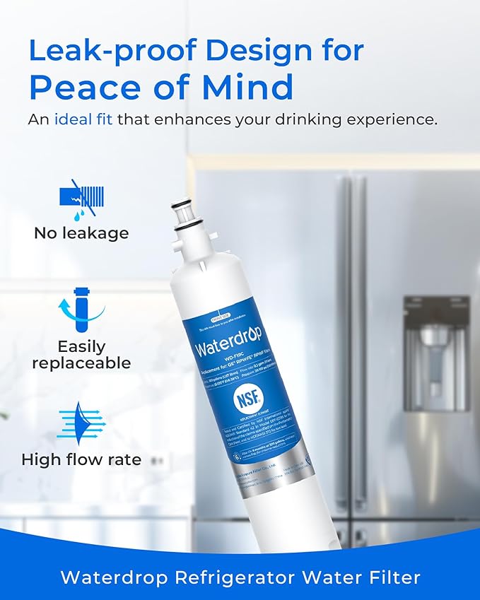 Waterdrop WD-F19C Replacement for GE® RPWFE®, RPWF (with CHIP) Refrigerator Water Filter, Compatible with GFE28GBLTS, GFE28GGKBB, GFE28GSKSS, PFE28KSKSS, PFE28KMKES, 3 Filters Package May Vary
