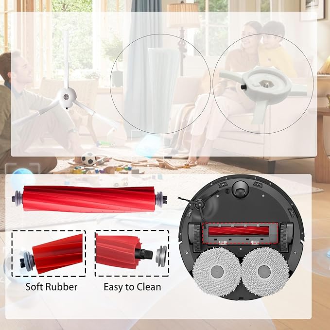 Accessories Kit Compatible with Roborock Qrevo S/Qrevo Maxv/Qrevo S/Qrevo Plus Robtic Vacuum Cleaner,17 Spare Parts,1 Main Brush Roller,4 Side Brushe,4 Mop Pads,4 Dust Bags,4 Hepa Filters (White-17)