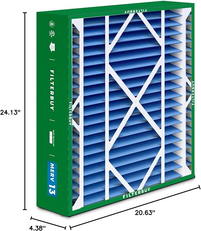 Filterbuy 21x24.5x5 Air Filter MERV 13 Optimal Defense (2-Pack), Pleated HVAC AC Furnace Air Filters Replacement for Rheem, Ruud, and Protech (Actual Size: 20.63 x 24.13 x 4.38 Inches)
