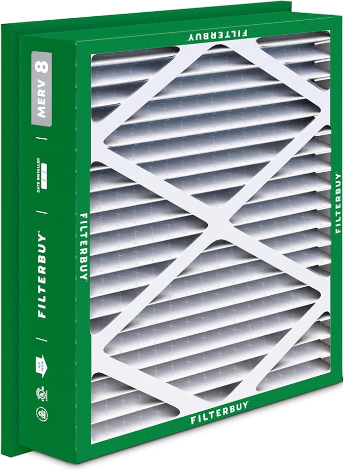 Filterbuy 20x25x5 Air Filter MERV 8 Dust Defense (2-Pack), Pleated HVAC AC Furnace Air Filters Replacement for Honeywell Return Grille (Actual Size: 18.38 x 23.38 x 3.69 Inches)