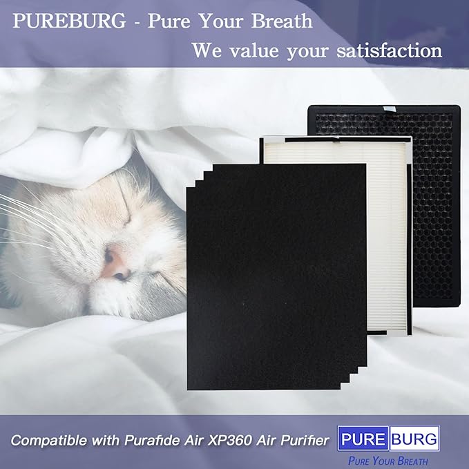 PUREBURG Replacement Filter Set Compatible with Purafide Air XP360 Air Purifier, H13 HEPA 4-Stage Filtration Activated Carbon Pre-Filters Air Clean Dust VOCs Odor