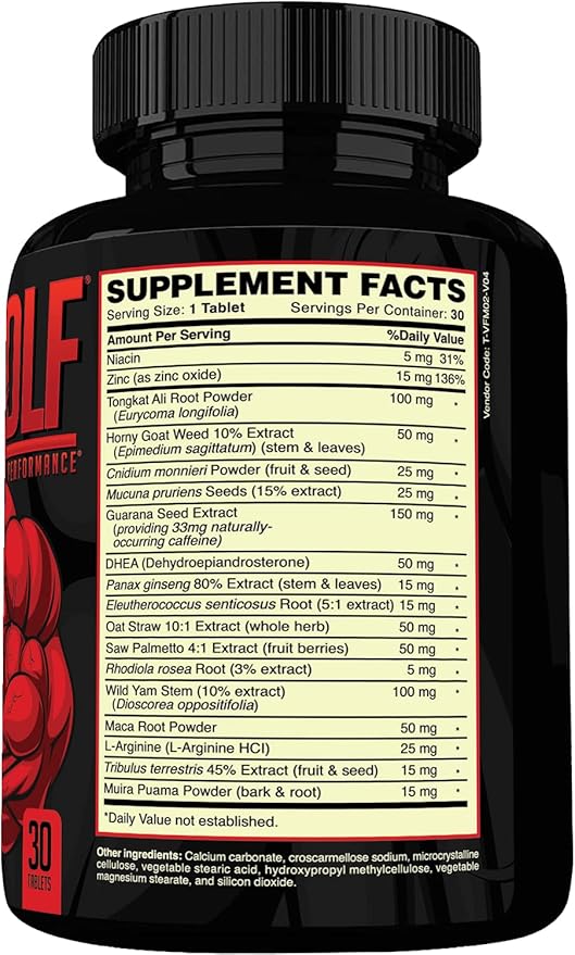 ONL Red Wolf Testosterone Booster for Men - Ultimate Men's Supplement for High Potency Endurance, Energy & Strength - Testosterone Supplement for Men - w/Tongkat Ali Male Enhancement - 30 Ct