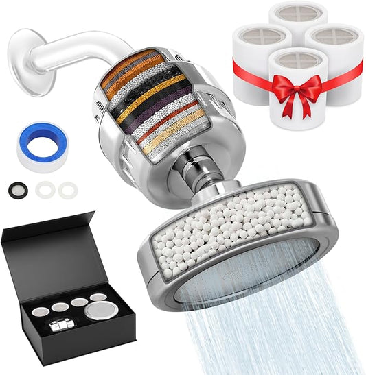 Filtered Shower Head Set,4 Replaceable 20+3 Stage Shower Filter for Hard Water with Vitamin C & E for Healthy Skin & Hair, Removes Chlorine, Heavy Metals & Harmful Substances, Water Softene