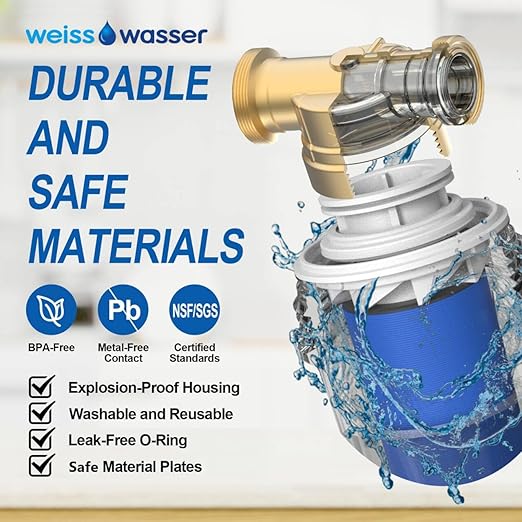 Weisswasser Sediment Filter, 90 Micron Reusable Spin Down Sediment Water Filter with Anti-Clog Disc Filtration, Pre-Filtration, Whole House Water Filter for Well Water, 3/4" MNPT