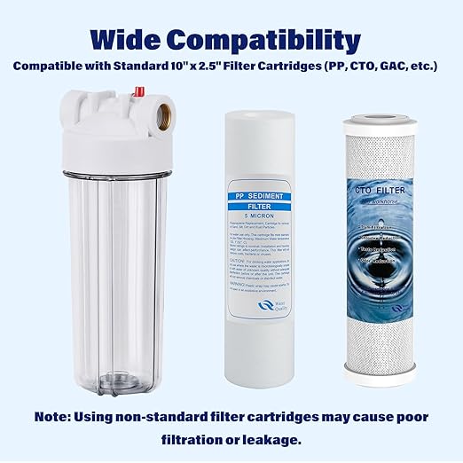 Whole House Water Filter Housing Clear,10" X 2.5" Inline Sediment Water Filter for RV, Home, Aquarium, Maple Syrup RO System, with PP Filter, 3/4 NPT Brass Port, Steel Bracket - 1025TBP