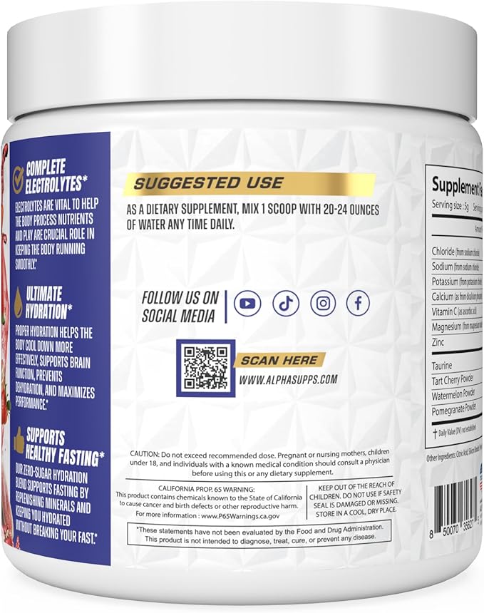 Lytes - Daily Electrolyte Hydration Drink Mix Powder - Sugar-Free, Zero Calorie Instant Formula with Trace Minerals and Antioxidants (60 Servings, Salted Watermelon Strawberry)