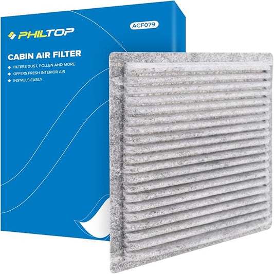 PHILTOP Cabin Air Filter, ACF079 (CF10138) Replacement for IS300 2001-2005, RX300 1999-2003, Highlander 2001-2007 Passenger Compartment Air Filter with Activated Carbon, Filter Up Dust Pollen