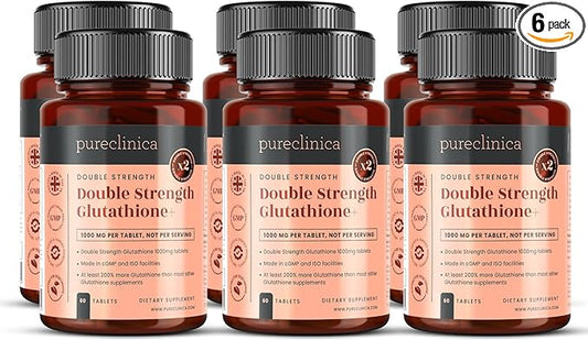 Glutathione 1000mg x 360 Tablets (6 Bottles of 60)- w/500mg Glutathione, 300mg ALA, and 200mg VIT C per Tablet