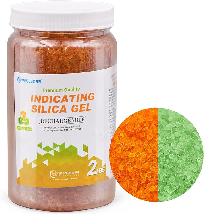 2lbs Premium Orange Silica Gel Desiccant Beads(Industry Standard 2-4 mm) - Rechargeable & Indicating Silica Gel Beads