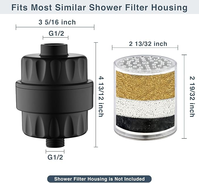 BRIGHT SHOWERS Shower Filter, High Output Shower Head Filter, 3-Stage Filtration for Hard Water & Chlorine Removal, Improves Skin, Hair & Nails, Universal Fit, Matte Black