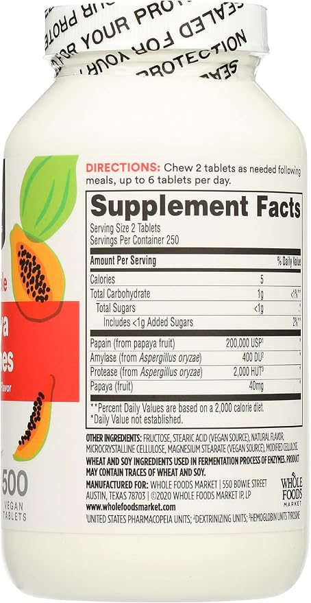 365 by Whole Foods Market, Papaya Enzymes, 500 Chews