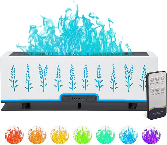 Colorful Essential Oil Diffuser, 7 Colors Flame Diffuser Changing Aromatherapy Diffuser, 200ml Cool Mist Ultrasonic Diffuser for Office, Home,Bedroom (Timeable, Waterless Auto Off- White)