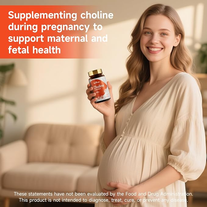 Choline Supplements, Supports Liver & Brain Health, High Absorption Choline Bitartrate 550mg, Non-GMO, Gluten-Free, Made in USA, 120 Vegan Capsules