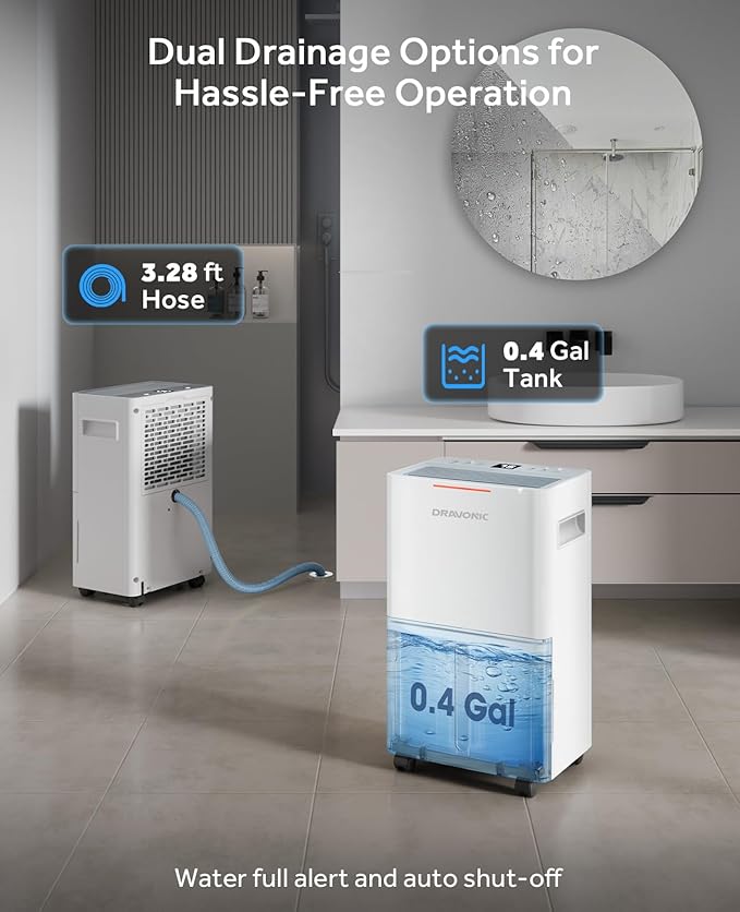 21 Pints Dehumidifier for Basement - 1500 Sq.ft Dehumidifiers for Home, Bedroom & Bathroom with Continuous Drain Hose, Intelligent Humidity Control, 3 Smart Modes Deshumidificador (White)