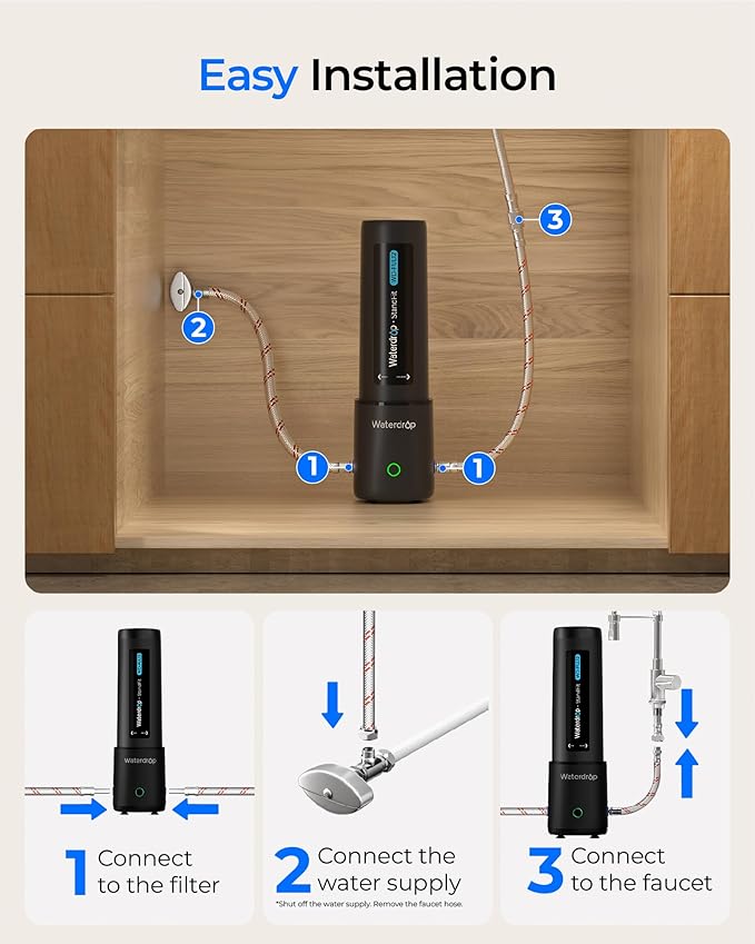 Waterdrop 10UA PRO Under Sink Water Filter, No Drill Required, Time Reminder, Easy Installation, Reduces Lead, Chlorine, Bad Taste & Odor, NSF/ANSI 42 Certified, 11000 Gallons, Does not Lower TDS
