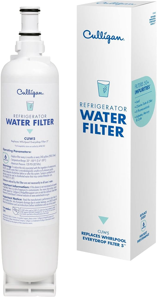 Culligan CUW5 Refrigerator Water Filter | Replacement for Whirlpool Water Filter 5 (EDR5RXD1) | Replace Every 6 Months | Pack of 1