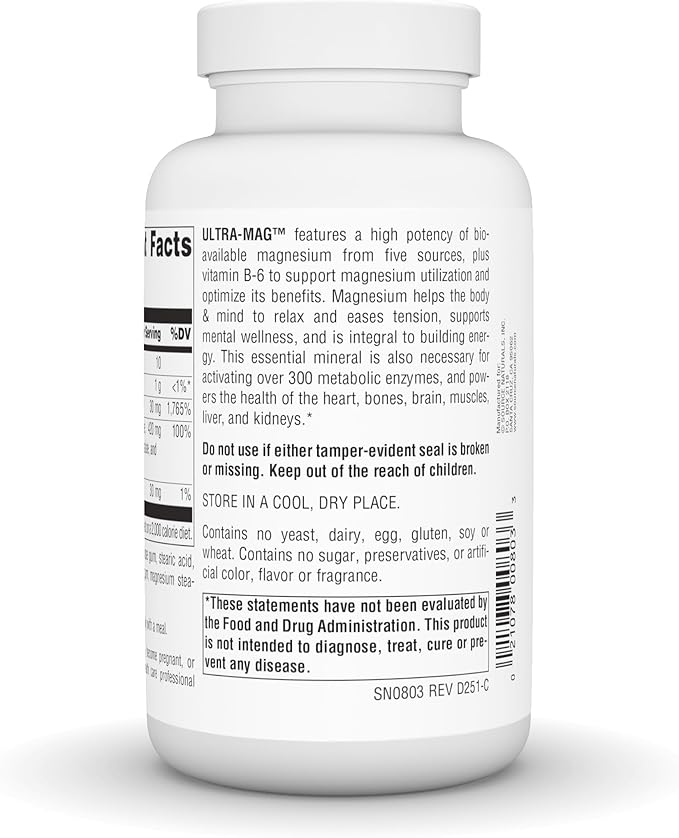 Source Naturals Ultra-Mag, 5-in-1 Bioavailable Magnesium - Relaxes Muscles & Calms Nerves* - 120 Vegan Tablets