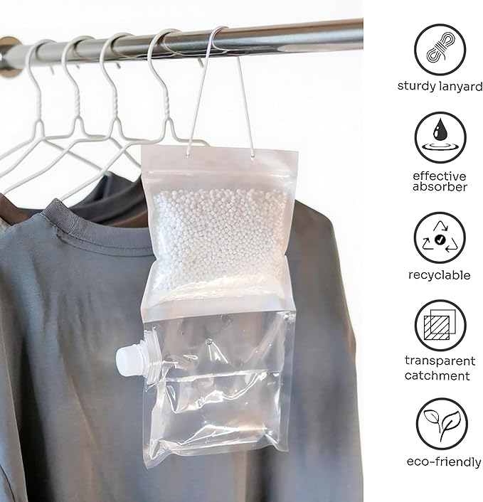 12 Pack Reusable Moisture Absorbers, Fragrance Free Hanging Closet Dehumidifier Bags, Moisture Absorbers Refill Beads (80 oz.)