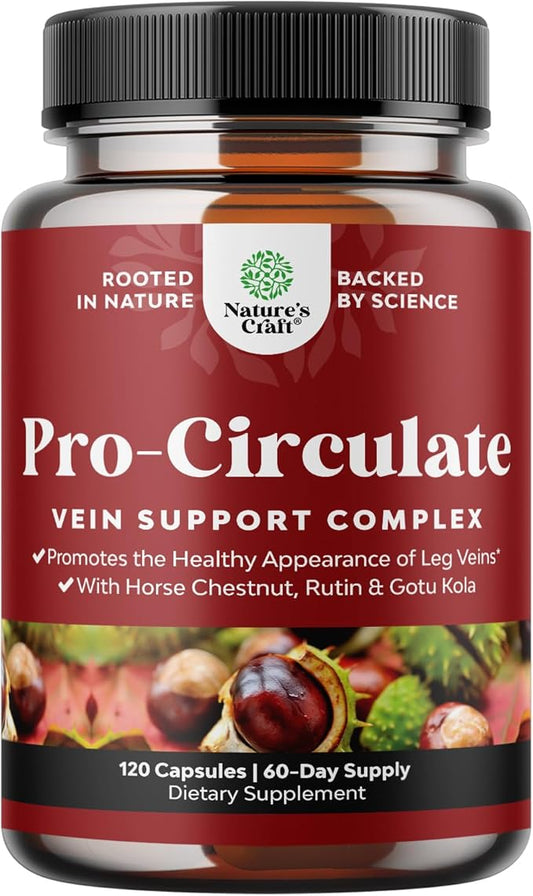 Vein Support Supplements Leg and Veins - Full Body Circulation Supplement for Spider & Varicose Veins and Improved Flow with Horse Chestnut Extract & Flavonoids - Vegan Non-GMO Mini Caps (2 Month)