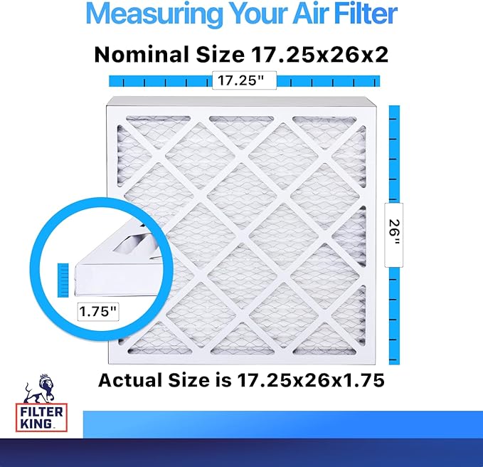 Filter King 17.25x26x2 Air Filter | 4-PACK | MERV 8 HVAC Pleated A/C Furnace Filters | MADE IN USA | Actual Size: 17.25 x 26 x 1.75"