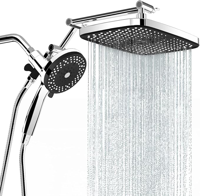 High Pressure Rain Shower Head with Handheld Spray Combo,10 Sprays Handheld Shower Head, Detachable Shower head Built-in Magnetic Docking and Power Jets (Chrome)