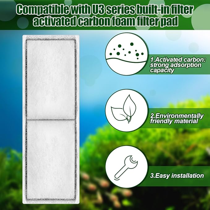 Pangda 4 Pcs Carbon Filter Foam Pad Compatible with U3 Range of Internal Underwater Sponge Aquarium Underwater Filter Accessories for Internal Replacement Aquarium Fish Tank