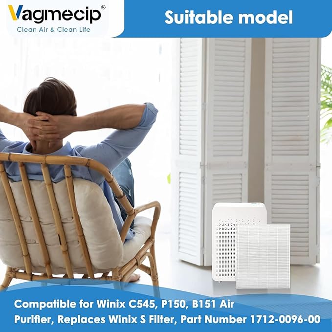 4 Pack C545 True Replacement Filter S Compatible with Winix C545 Air Purifier,For Winix C545, B151, P150, 9300,Ture HPEA Filter S Only, Part number 1712-0096-00 and 2522-0058-00