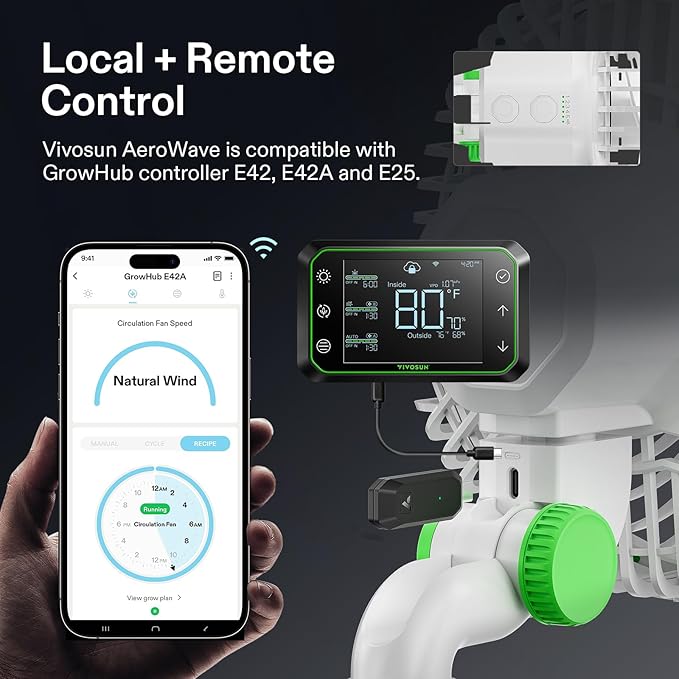 VIVOSUN 2-Pack AeroWave E6 Grow Tent Fan 6”, EC Motor, Smart Wifi Control, US Patented Auto Oscillating Clip fan, IP54, Strong Airflow but Quiet for Hydroponic Ventilation Circulation