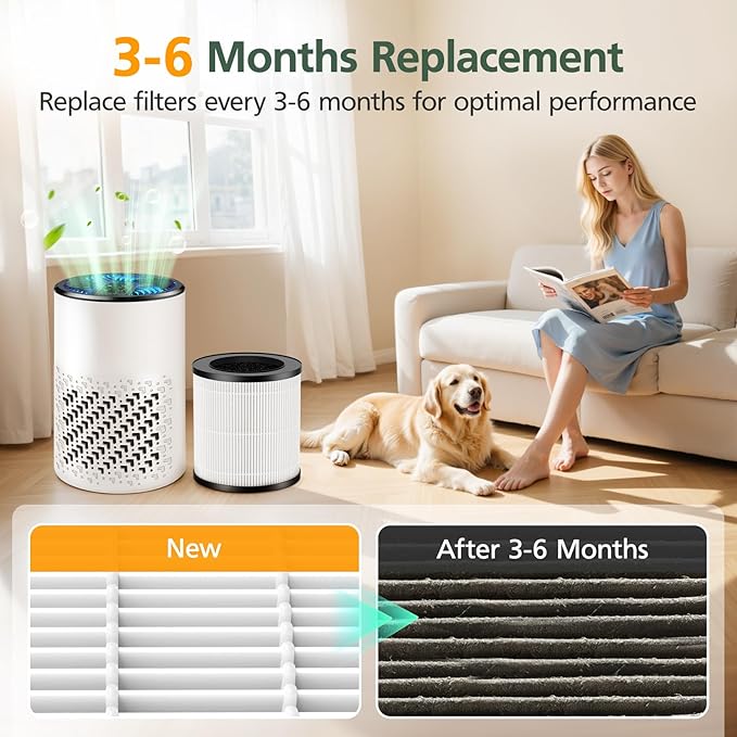 2 Pack KJ067L Air Filter Replacements Compatible with MOOKA KJ067L Air Purifier for Bedroom Home, 3-in-1 High-Efficiency Filtration for Wildfire Pet Dander Smoke Odor Dust