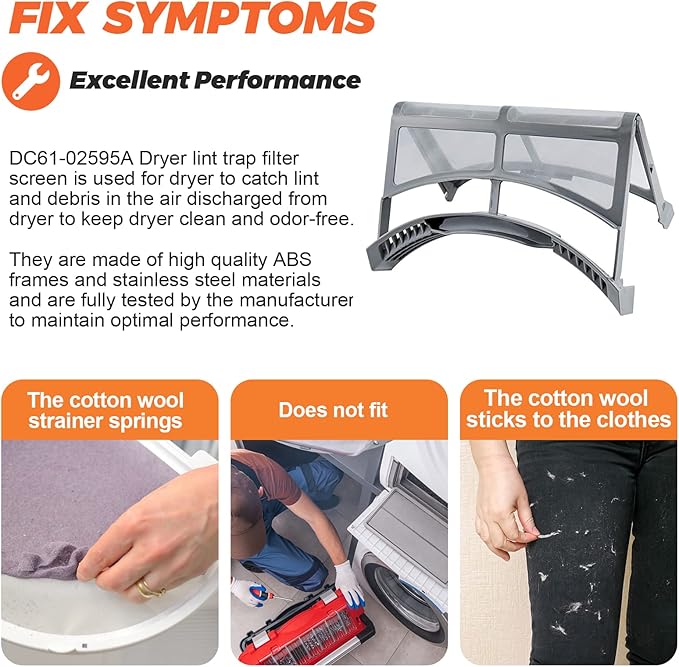 2025 Upgraded DC61-02595A Dryer Lint Filter Case Screen by Beaquicy - Replacement for samsung Dryer - Replaces 2069505, AP4578777, PS4206799, Polyester Vinyl Standard Size Dryer Lint Screen