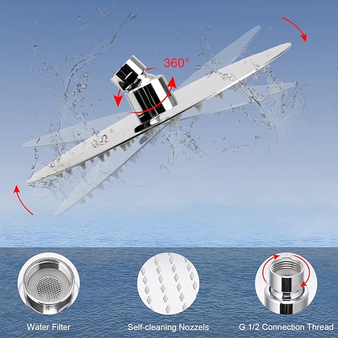 HarJue Filter Shower Head, High Pressure 8 Inch Rainfull with Filter Combo for Hard Water, Remove Chlorine Fluoride and Harmful Substances- 1 Replaceable Filter Cartridge (Round, Chrome)