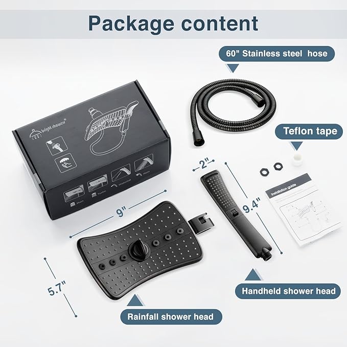 BRIGHT SHOWERS High Pressure Shower Head with Handheld, Oil Rubbed Bronze Dual Showerhead Combo with Rainfall Spray, Detachable Hand Held Shower, 60" Stainless Steel Hose