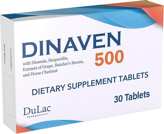 Dulàc - Dinaven 500, Diosmin Hesperidin 500mg Dietary Supplement 30 Tablets, Enriched with Butcher's Broom, Horse Chestnut Extract and Grape Seed Extract, Made in Italy