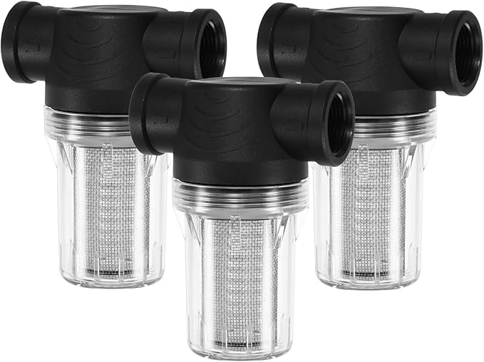 3-Pack Water Pump Strainer with 20 Mesh Stainless Steel Filter Screen, 3/4" Inch Female NPT in-line Strainer for Garden Hose Outdoor RV Water Tank Pressure Washer [Black]