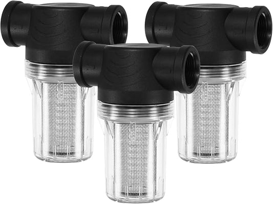 3-Pack Water Pump Strainer with 20 Mesh Stainless Steel Filter Screen, 3/4" Inch Female NPT in-line Strainer for Garden Hose Outdoor RV Water Tank Pressure Washer [Black]