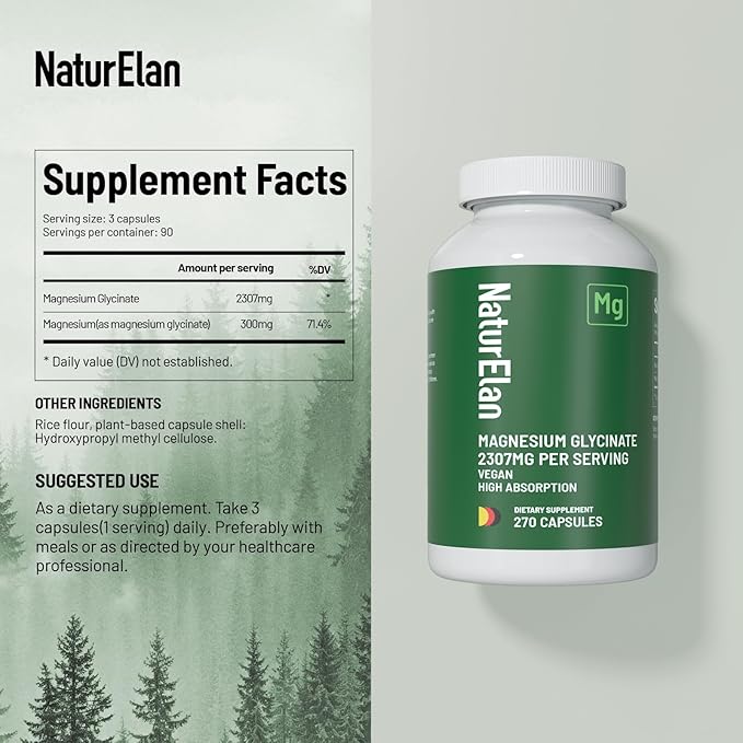 Magnesium Glycinate 2307mg, 270 Capsules, Pure Magnesium Supplements for Stress Relief, Sleep, Muscle, Nerve, Heart & Metabolism Support, Third-Party Tested, Vegan,Non-GMO & Gluten Free, Chelated