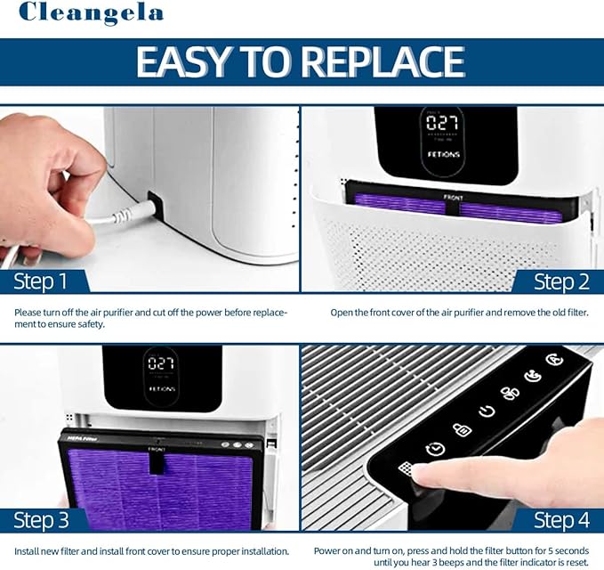 4 Pack HY4866 Air Purifier Replacement Filter for MORENTO HY4866, WESTHEY HY4866, YIOU M1 Air Cleaner Purifiers, HY4866 Filter Replacement Multifunction Version Air Purifier Filters + 1 Cleaning Brush