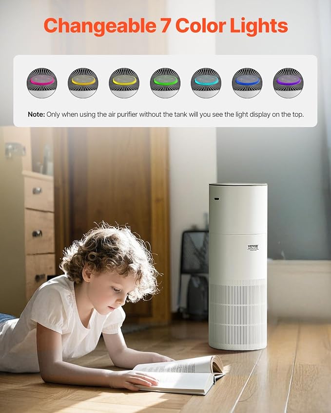 VEVOR 2 in 1 Air Purifier with Humidifier, Covers Up to 1090 ft² in One Hour, True HEPA 11 Filter, 22dB Quiet, Filters Up to 95% of Smoke, Dust, Pet Dander, Air Cleaner for Home, Large Room, Bedroom