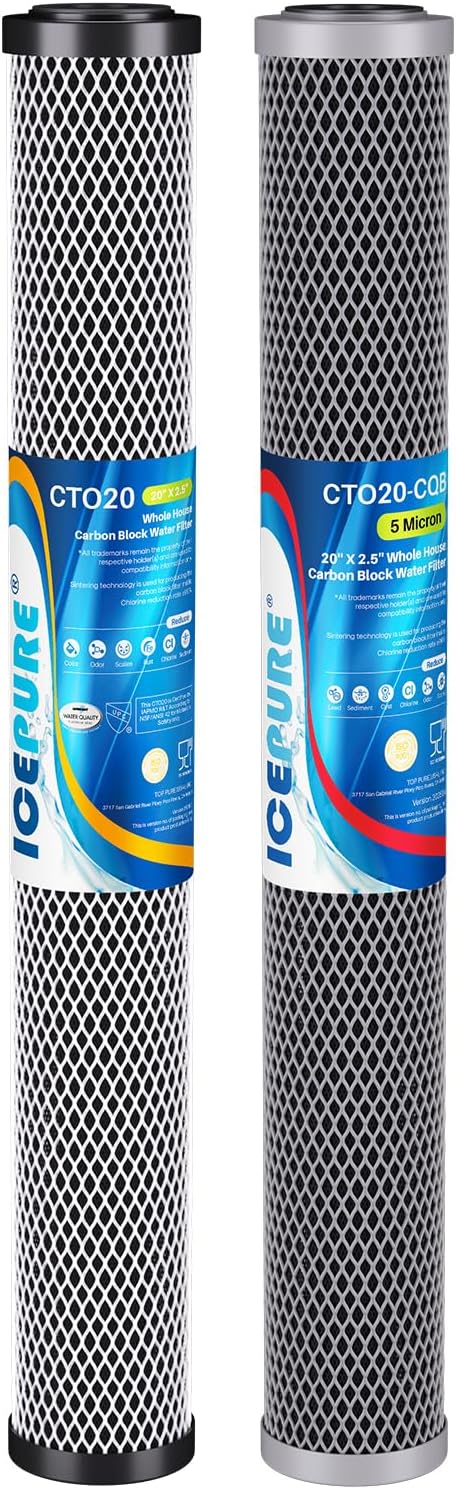 ICEPURE 2.5"x 20" Whole House Carbon Sediment Water Filter High Capacity Combo Kit, Carbon Block Cartridge and Activated Carbon Heavy Metal Removal Filter Replacement for C1-20, EP-20, F3WCB32, 1 PACK