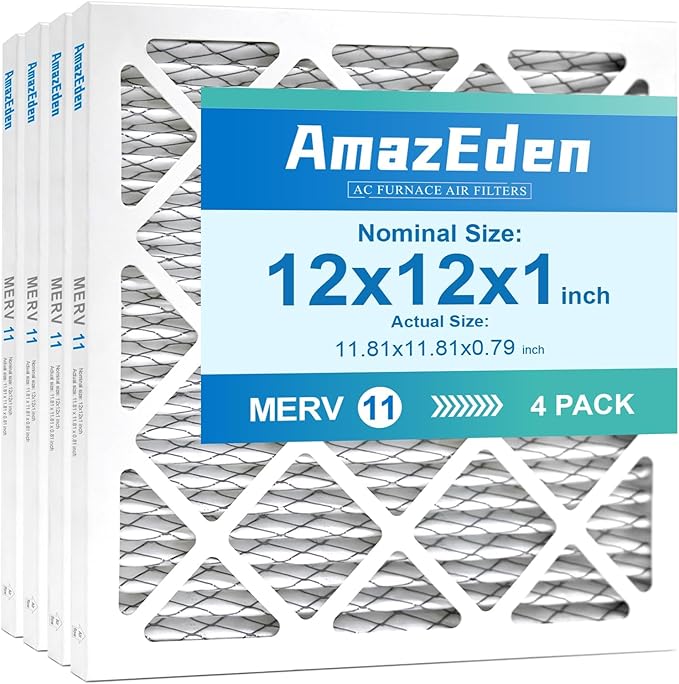 12x12x1 Air Filter MERV 11 (4-Pack) MPR 1000 FPR 7 HVAC Furnace Filters Pleated Dust Defense Air Conditioner Replacement Filters for Home (Exact Dimensions: 11.81"x11.81"x0.79")