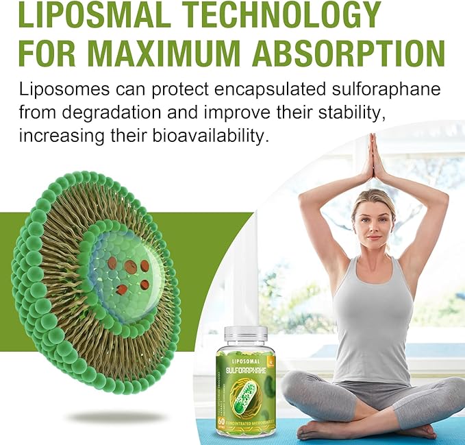 800 MG Liposomal Sulforaphane, Powerful Dual-Delivery for Maximum Absorption & Potency, Full-Spectrum Broccoli Extract, Antioxidant & Liver Supplement, 60 Softgels
