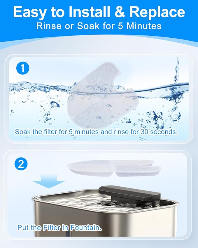 Dog Water Filter Replacement Compatible with FEELNEEDY 3 Gal/12L Stainless Steel Dog Fountain Water Bowl, 6PCS Pet Cat Filters & 6PCS Sponge Pump Filters for 3 Gallon Water Dispenser
