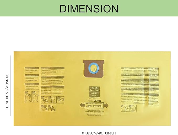 12 PCS Cartridge Filter 90304 Compatible with Shop Vac 90350 90333 5 Gallon and above，with 90585 Foam Filter, 90107 Filter，10-14 Gallon Vacuum Bags,Retaining Bands